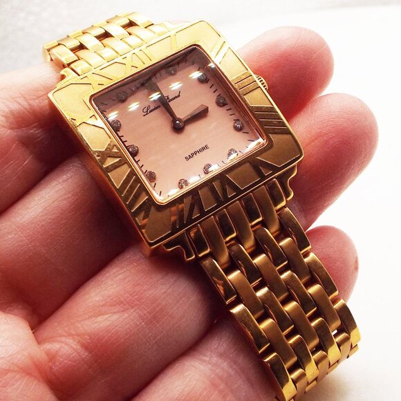 LUCIEN PICCARD ROSEGOLD SAPPHIRE ROMAN NUMERAL PINK FACE PANTHER LINK WATCH E main image 8